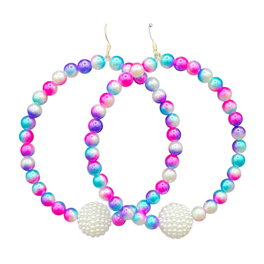 Kandy |Multi- Colored Pearl Jumbo Hoop Earrings W/ Big Pearl Accents