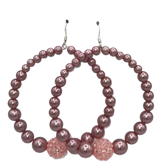 Maza| Jumbo Rose Pink Pearl W/ Crystal Pink Accent Earrings