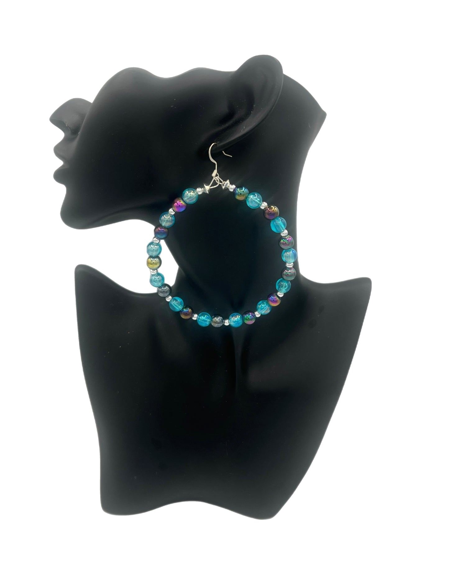 Siren| Multicolored Blue Silver Trimmed Hoop Earrings