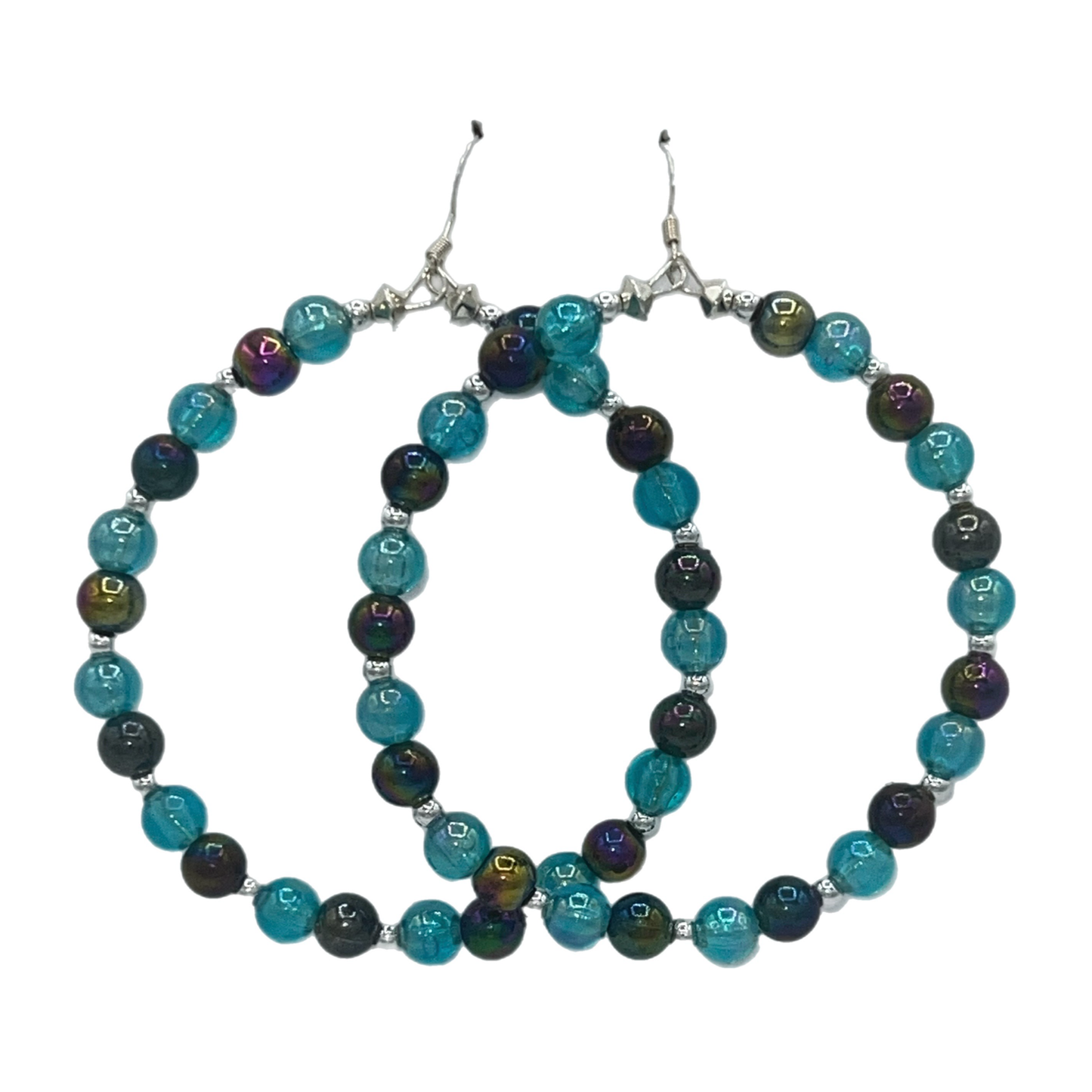 Siren| Multicolored Blue Silver Trimmed Hoop Earrings