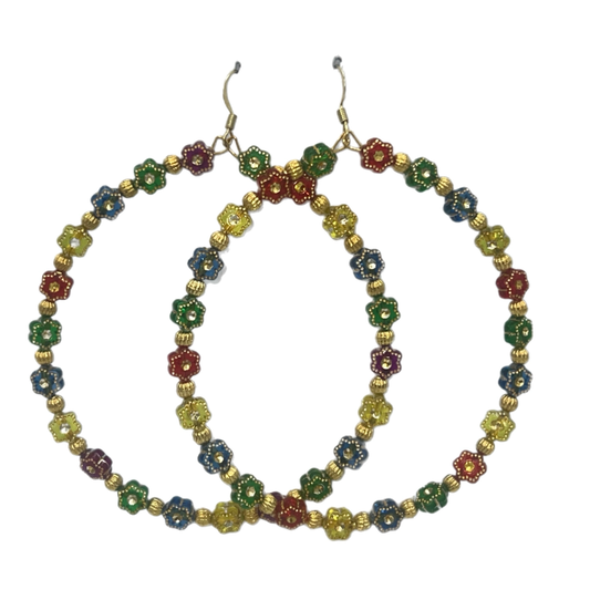 Nubia| Jumbo Gold Multi Colored Flower Hoop Earrings