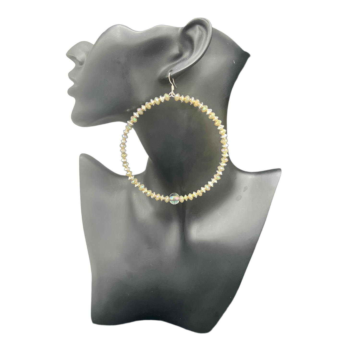 Meme| Taupe & Crystal Stone Jumbo Hoop Earrings W| Ball Accents