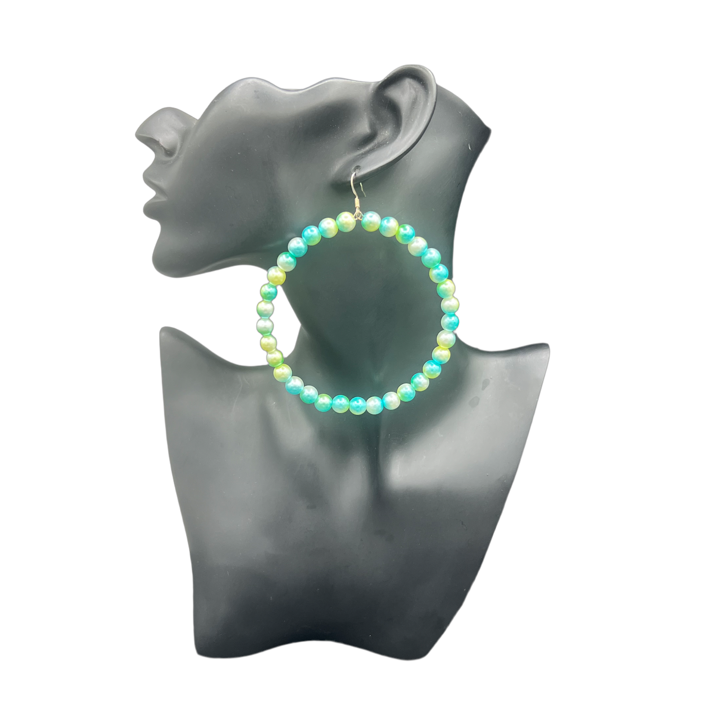 Tanzu| Green Pearl Jumbo Hoop Earrings W/Silver Accent