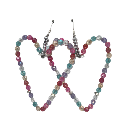 Lovely Twit| Sparkly Multi- Colored Heart Bead Shaped Earrings W/Silver Trim